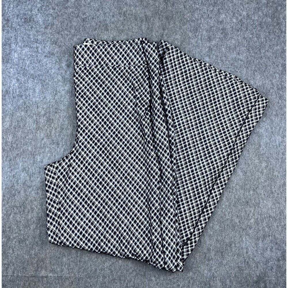 Spanx Women's Ponte Pants Perfect Fit Wide Leg High Rise Black White Plaid Sz L